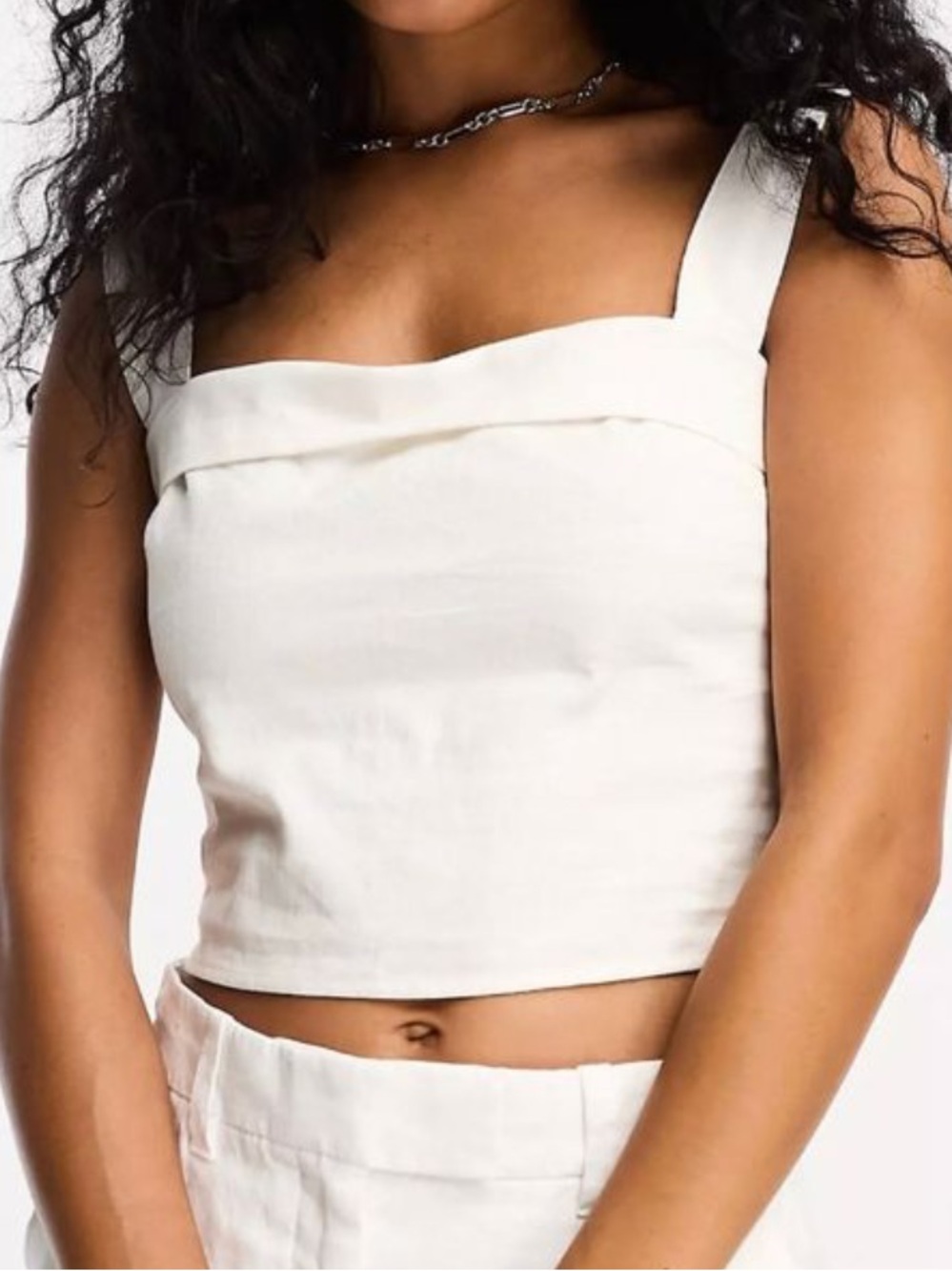 Abercrombie White Square-Neck Linen blend Crop Top - Women